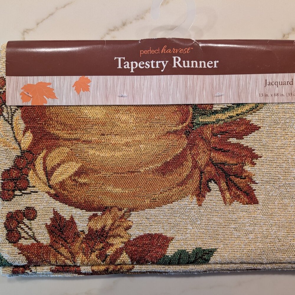 NEW!  Fall / Thanksgiving Table Runner with Pumpkins, Fall Leaves and Sunflowers